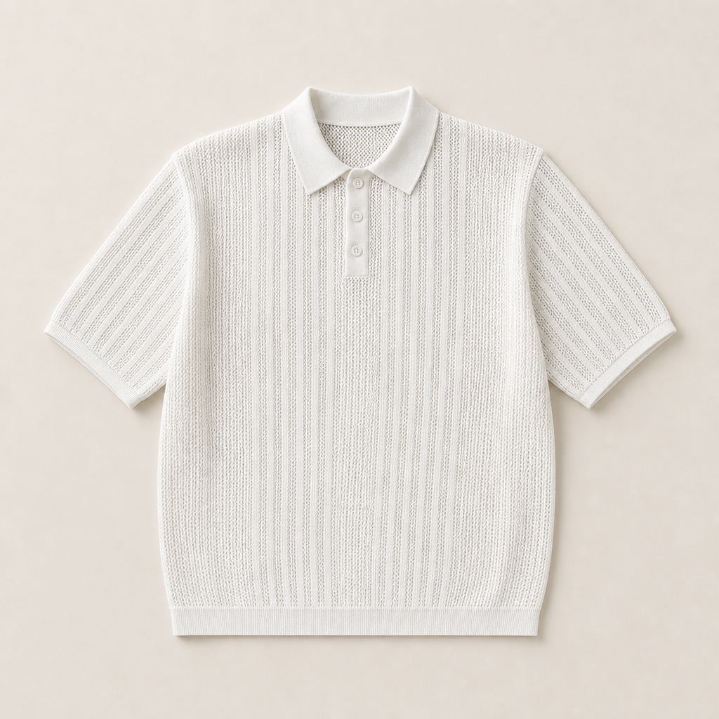 Mingstreet ASC launch still-life | JCAESAR STUDIO | Pointelle Ribbed Cotton Polo | White | ready_now_uncrumpled_replacement