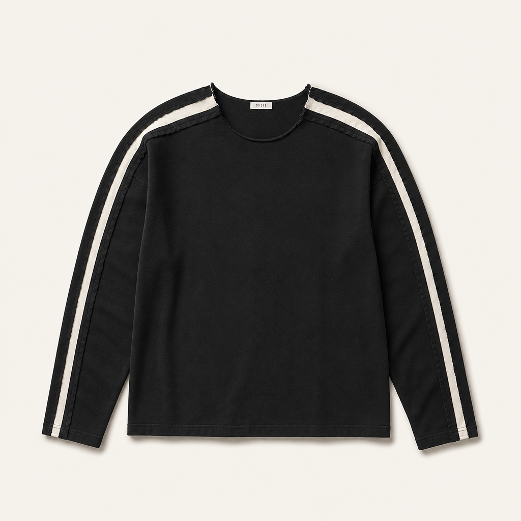 Mingstreet ASC launch still-life | D5ove | Striped Collarless Cotton Sweatshirt | Black | ready_now_uncrumpled_replacement