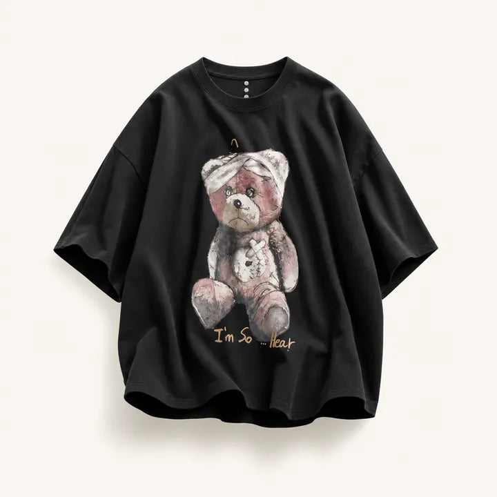 Mingstreet ASC launch still-life | D5ove | Sad Bear Graphic Half Sleeve T Shirt | Black | ready_now_existing_asset