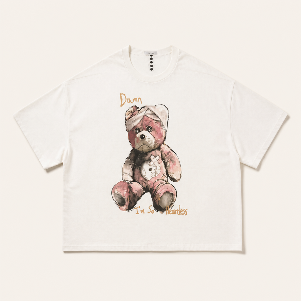 Mingstreet ASC launch still-life | D5ove | Sad Bear Graphic Half Sleeve T Shirt | White | generated_extra_ready_product_colorway