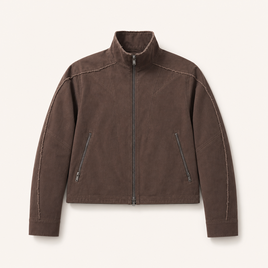 Mingstreet ASC launch still-life | D5ove | Raw Edge Stand Collar Cotton Jacket | Brown | ready_now_uncrumpled_replacement