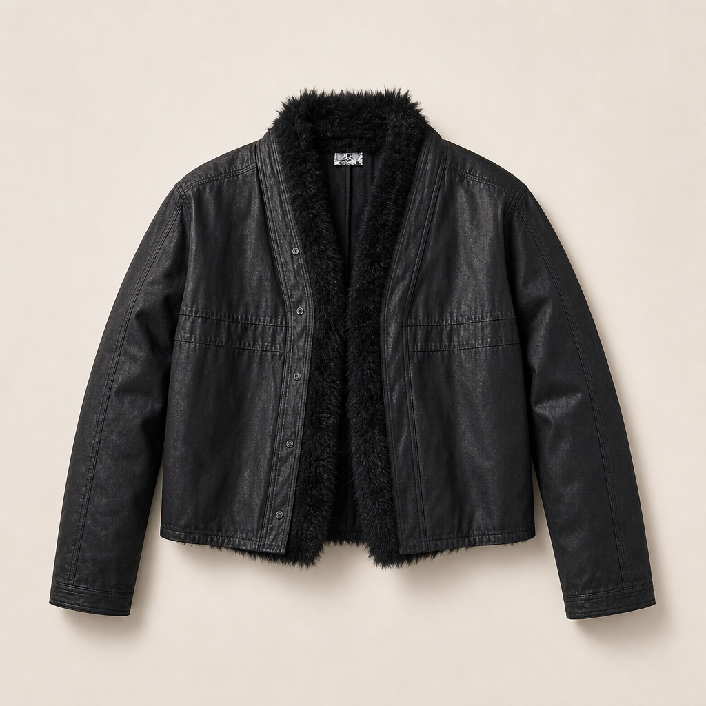 Mingstreet ASC launch still-life | D5ove | Detachable Fur Collar Waxed Cotton Jacket | Black | ready_now_uncrumpled_replacement