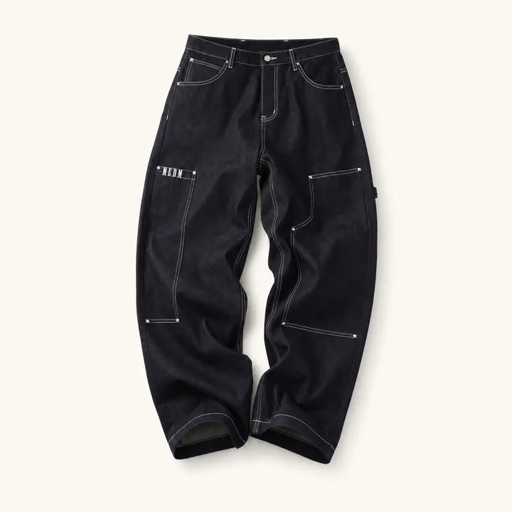 Mingstreet ASC launch still-life | MEDM | Contrast Stitch Denim Cargo Jeans | Navy Blue | ready_now_existing_asset