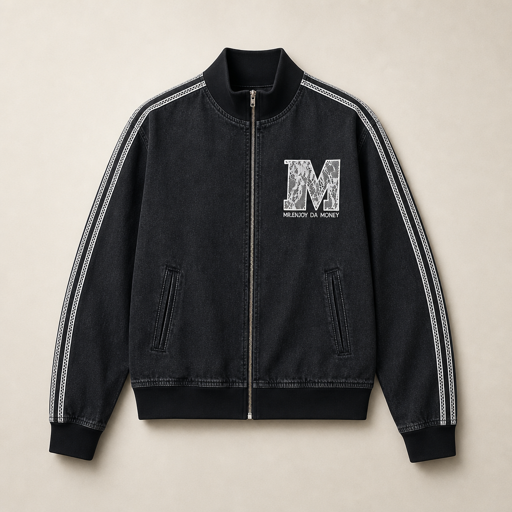 Mingstreet ASC launch still-life | MEDM | Lace Trim Stand Collar Denim Jacket | Black | ready_now_uncrumpled_replacement