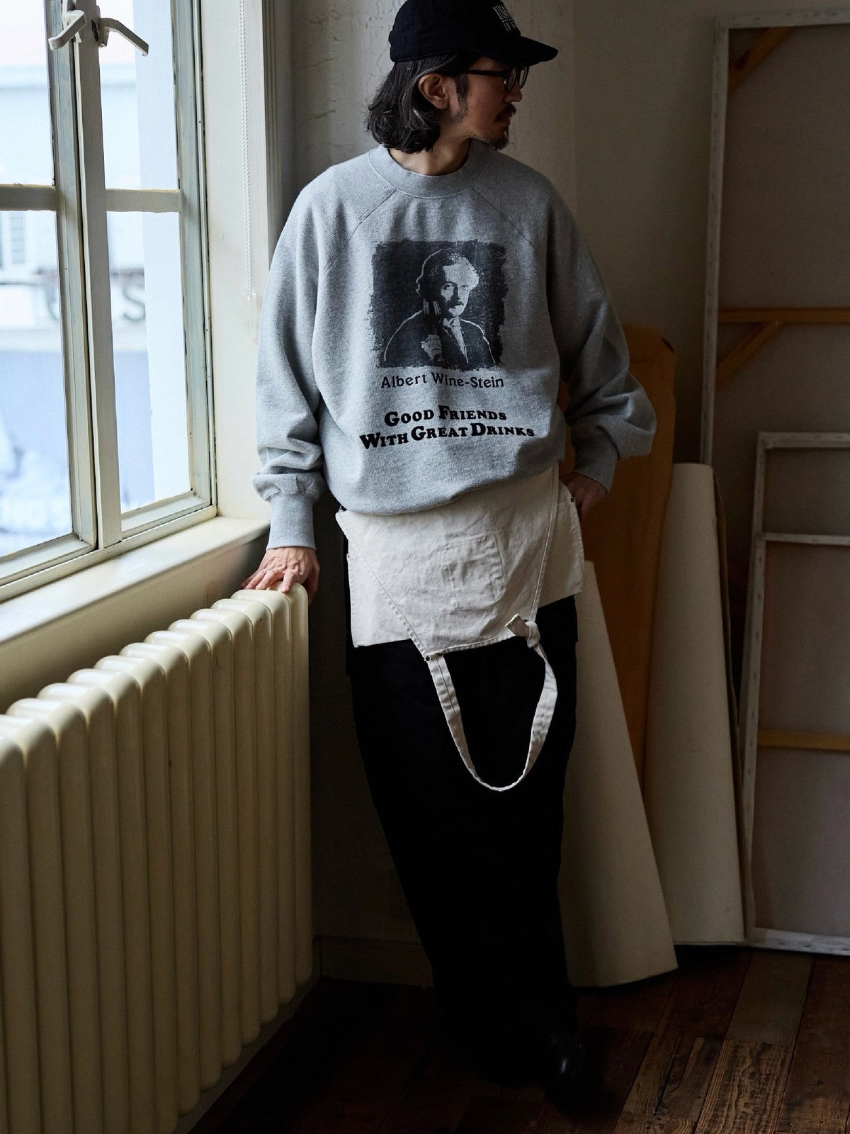 USAGE Washed Cotton Graphic Sweatshirt in Gray - On Male Model