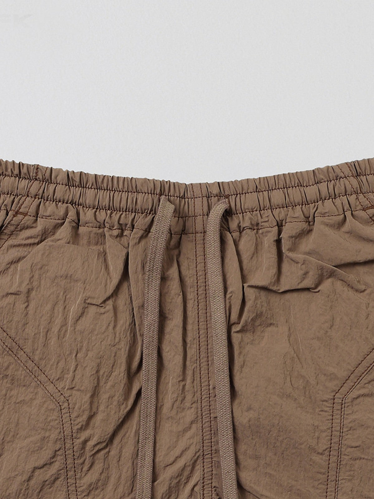 SMFK Lightweight Drawstring Track Shorts in Brown - Detail