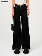 SMFK All Over Print Wide Leg Jeans in Denim - On Female Model