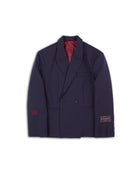 SOD Striped Double Breasted Wool Blend Blazer in Navy Blue