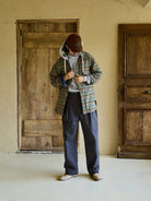 USAGE Detachable Hood Cotton Plaid Shirt in Green - On Male Model