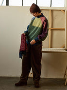 USAGE Colorblock Raglan Cotton Sweatshirt in Green - On Male Model