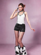BEERBRO Contrast Trim U Neck Tank in White - On Female Model