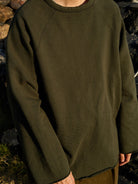 USAGE Slub Cotton Raglan Sweatshirt in Green - On Model