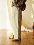 USAGE Heavyweight Herringbone Cargo Pants in White - On Model