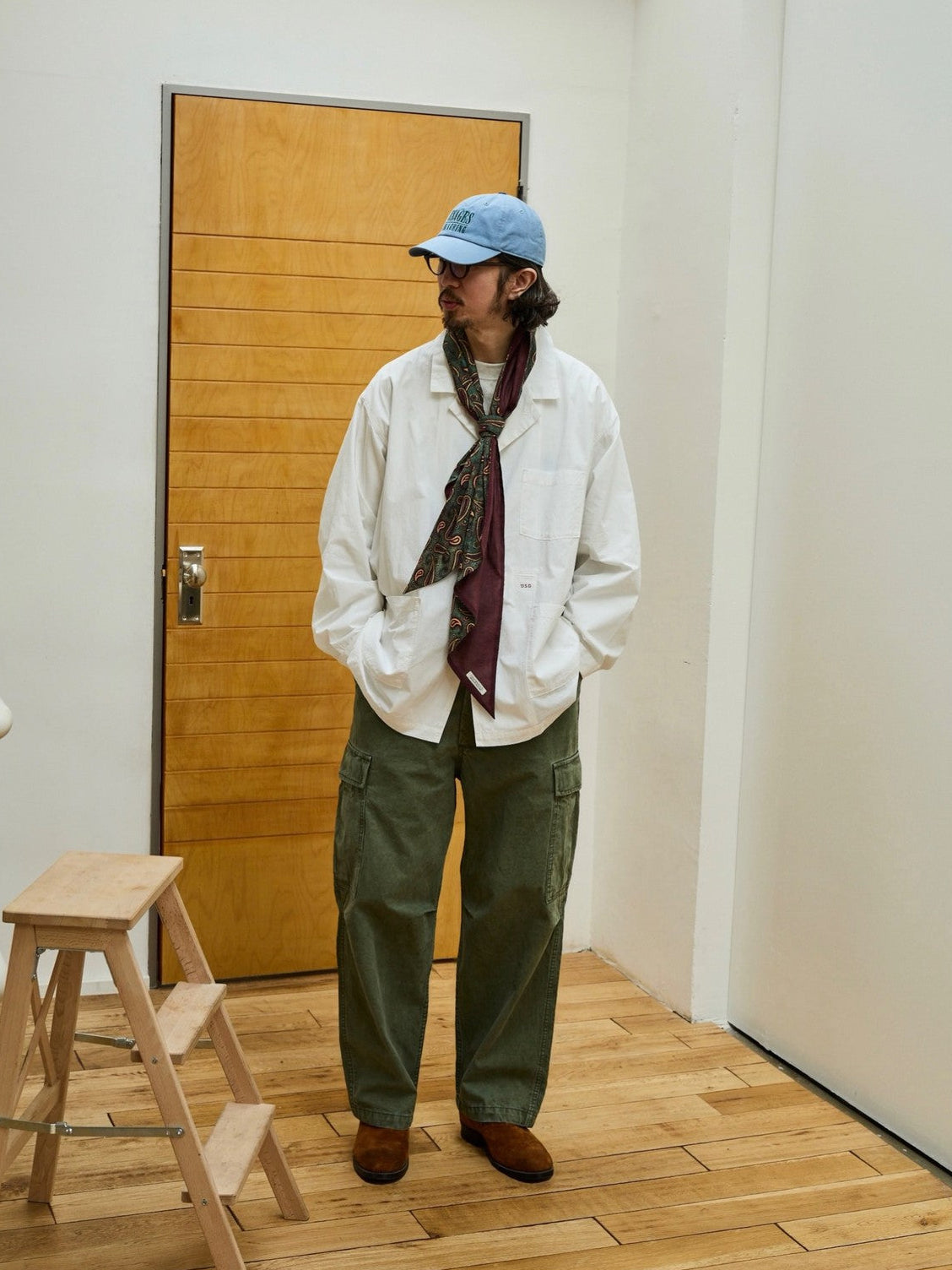 USAGE Cotton Workwear Shirt Jacket in White - On Male Model