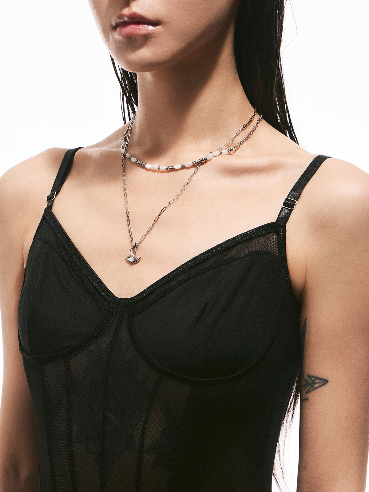 BLACKHEAD Double Layer Manta Ray Necklace in Silver - On Female Model