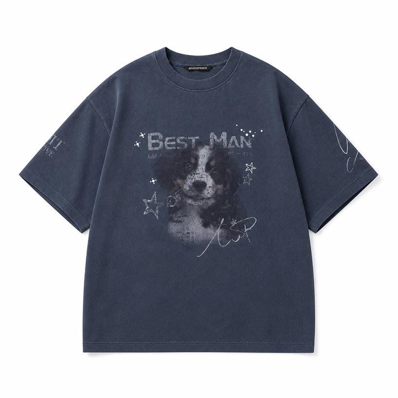 Mingstreet ASC launch still-life | MASONPRINCE | BESTMAN Puppy Graphic Cotton T Shirt | Navy Blue | crumple_regen_confirmed_2026-06-25