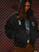 SOD Washed Layered Zip Up Hoodie in Black - On Male Model