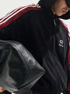 BLINDNOPLAN Contrast Tape Zip Up Hoodie in Black - On Male Model