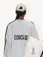 BLINDNOPLAN Color Block Graphic Raglan Sweatshirt in Gray - On Model