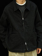USAGE Textured Nep Blouson Jacket in Black - On Male Model
