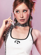 BEERBRO Contrast Trim U Neck Tank in White - On Female Model