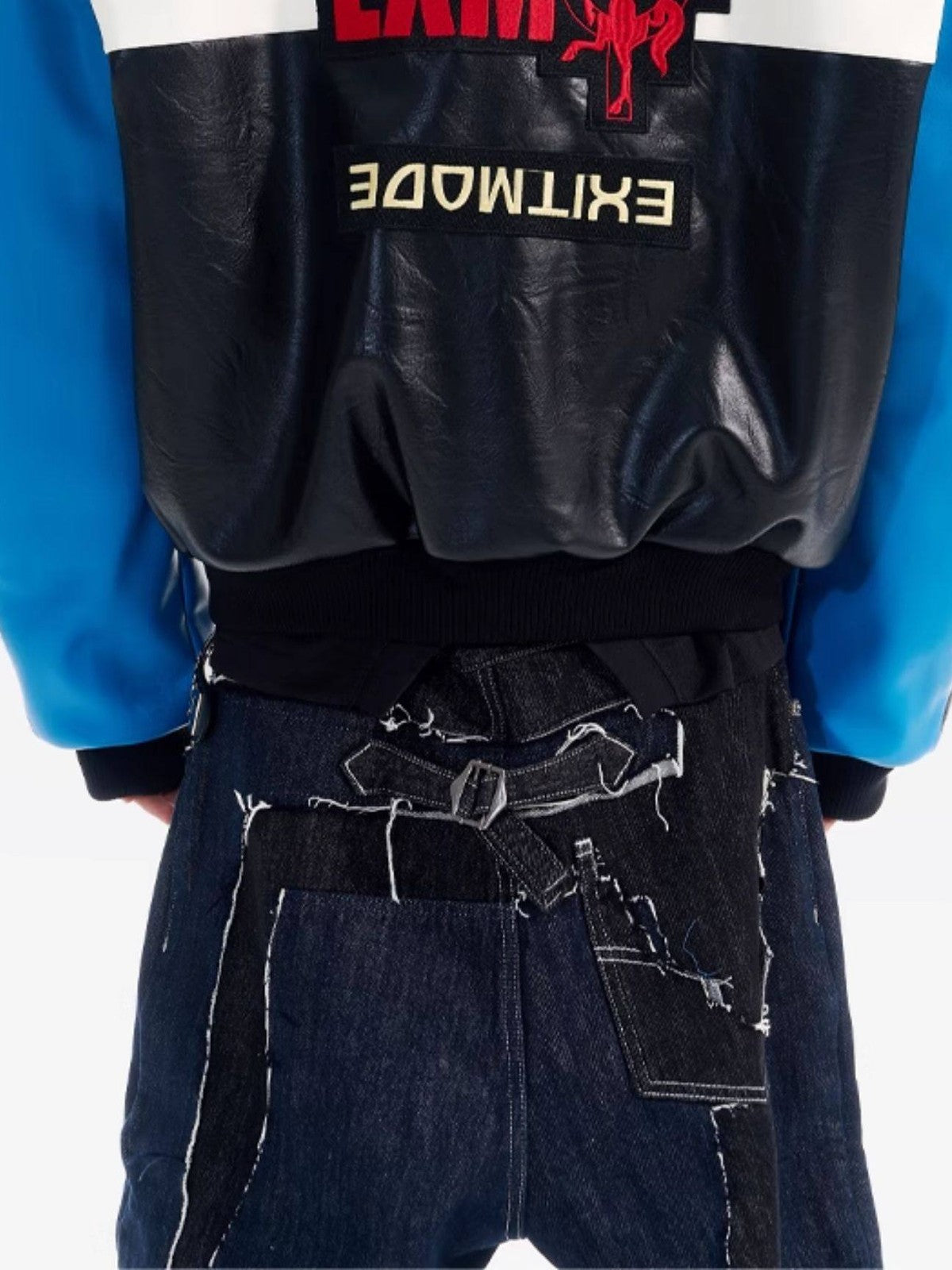 BLINDNOPLAN Color Block Faux Leather Padded Jacket in Blue - On Model