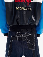 BLINDNOPLAN Color Block Faux Leather Padded Jacket in Blue - On Model