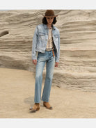Retro 21 Washed Ice Blue Flared Jeans in Blue - On Model