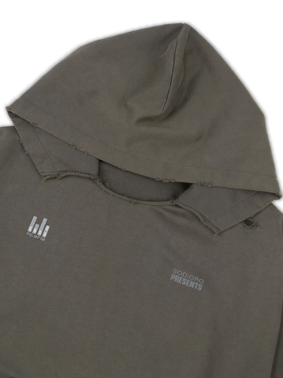 SOD Heavy Washed Distressed Hoodie in Green - Detail