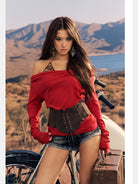 BeerBro Cowl Neck Knit Leopard Halter Set in Red - On Female Model
