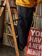 USAGE Washed Denim Double Knee Trousers in Black - On Model