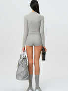 SMFK Cropped Zip Front Sports Jacket in Gray - On Female Model