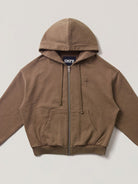 SMFK Cross Embroidered Cotton Zip Up Hoodie in Brown