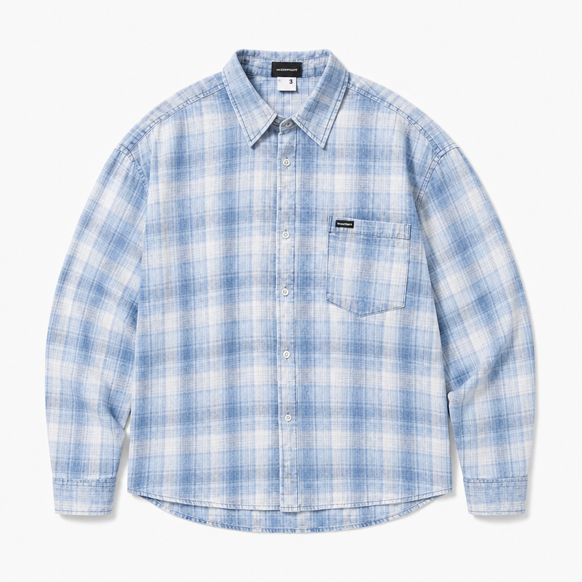 Mingstreet ASC launch still-life | MASONPRINCE | Long Sleeve Plaid Cotton Shirt | Light Blue | crumple_regen_confirmed_2026-06-25