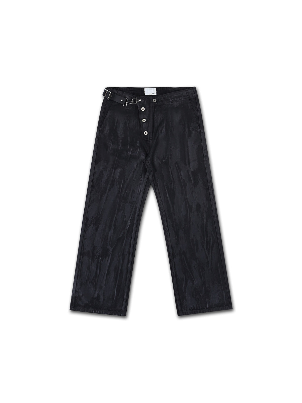 SOD Waxed Leather Buckle Jeans in Black