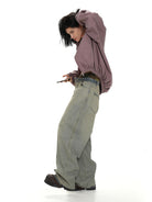 MASONPRINCE Inside Out Washed High Waisted Jeans in Denim - On Female Model