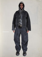 UNKNOWNWORLD Deconstructed Denim Horsehide Jacket in Black - On Model