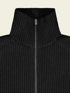 FaxCopyExpress Ribbed Wool Yak Zip Cardigan in Black - Detail