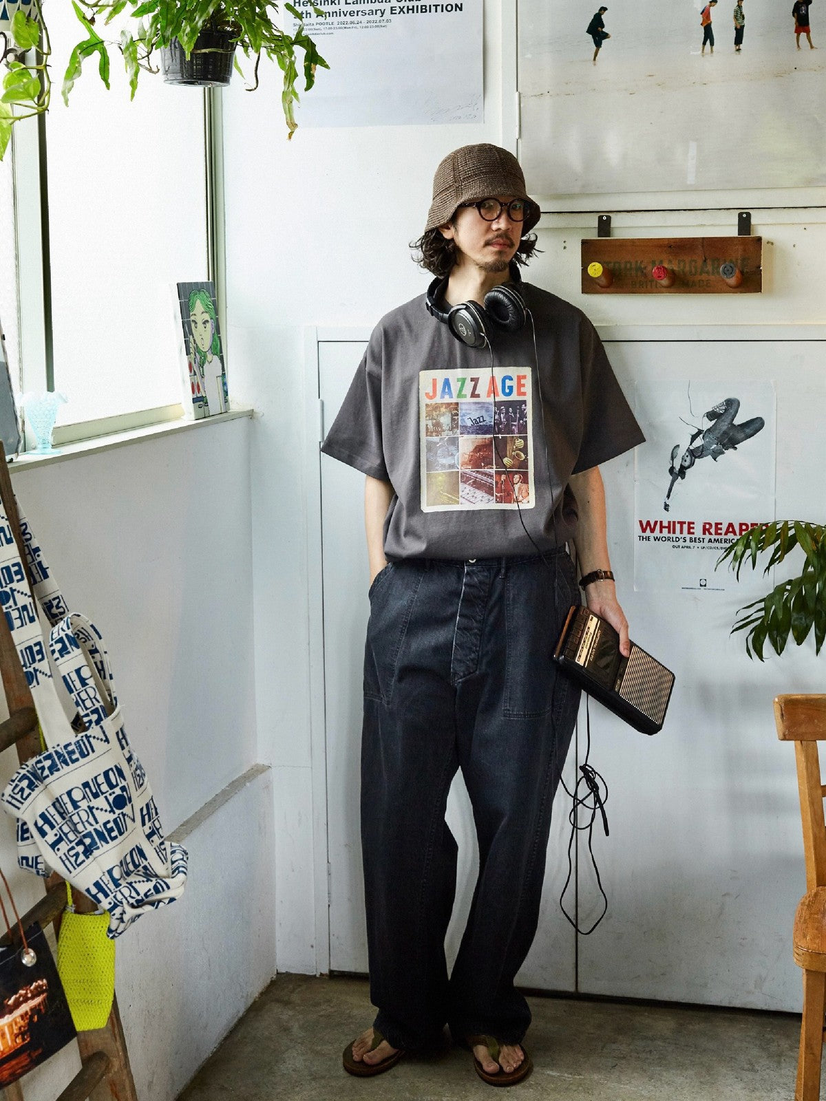 USAGE Heavyweight Graphic Cotton T Shirt in Dark Gray - On Male Model