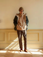 USAGE Terry Cotton Henley Sweatshirt in Beige - On Male Model
