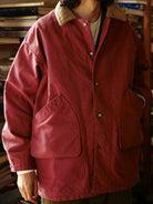 USAGE Heavyweight Canvas Hunting Jacket in Burgundy - On Male Model
