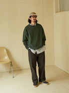 USAGE Reversible Cotton Crewneck Sweatshirt in Green - On Male Model