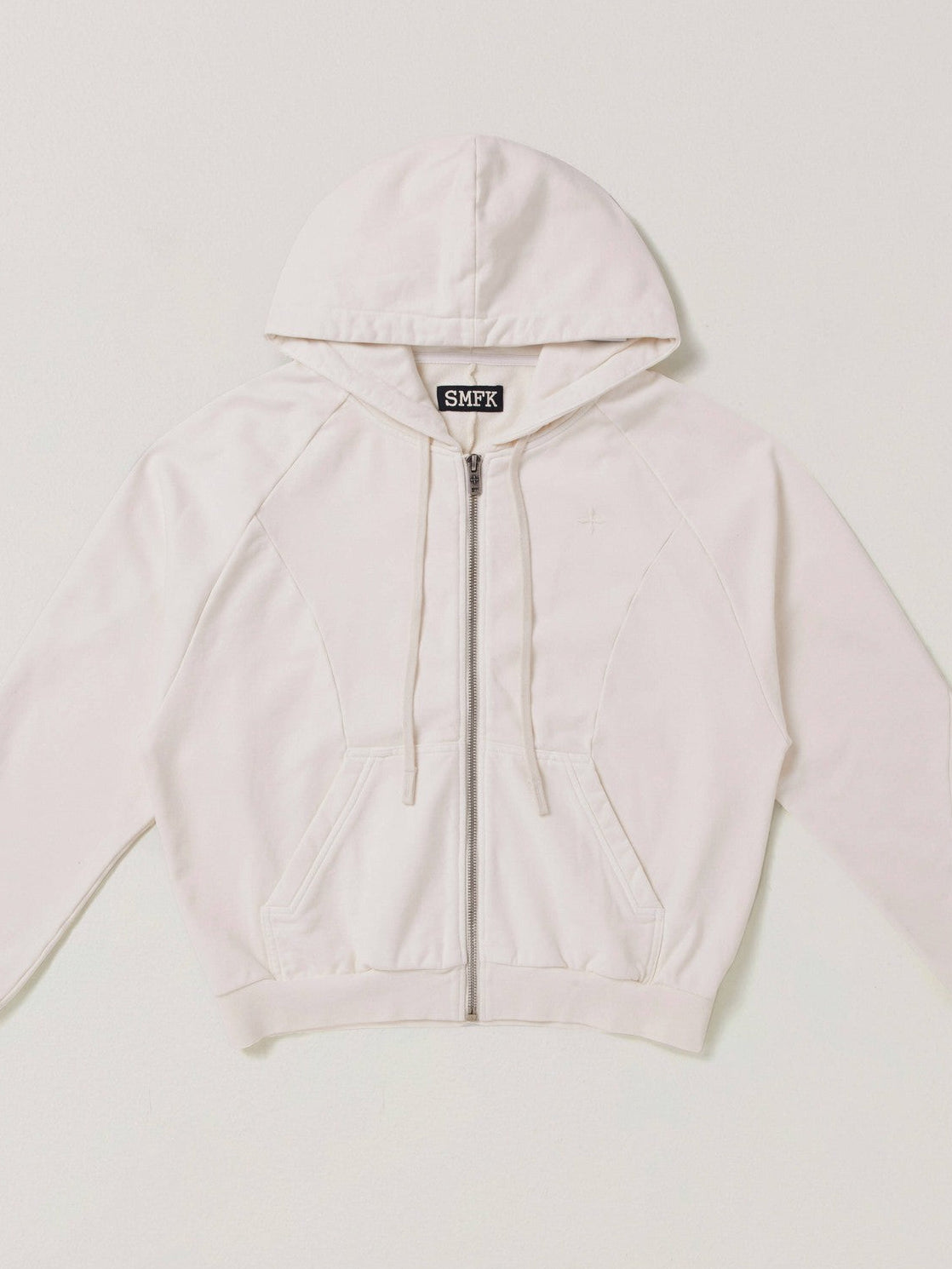 SMFK Washed Cotton Zip Up Hoodie in White