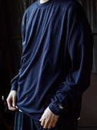USAGE Merino Wool Blend T Shirt Set in Navy Blue - On Model