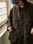 USAGE Linen Four Pocket BDU Jacket in Brown - On Male Model