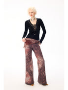 BEERBRO Lyocell Paisley Micro Flare Pants in Brown - On Female Model