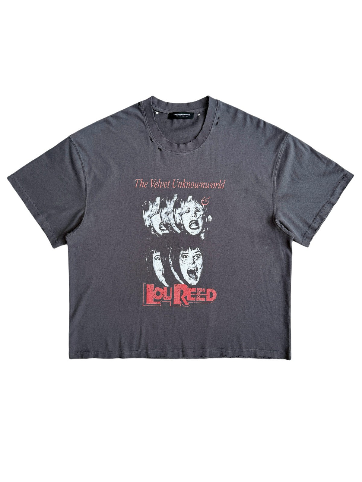 UNKNOWNWORLD Washed Distressed Graphic T Shirt in Gray