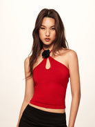 BEERBRO Rose Keyhole Halter Top in Red - On Female Model