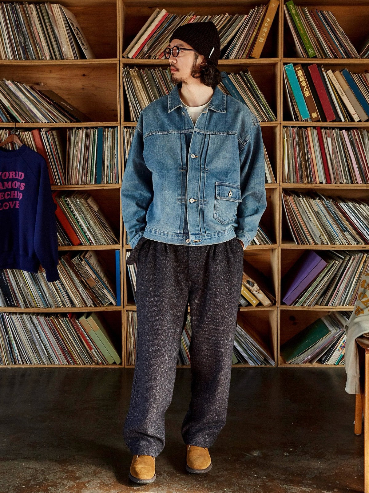 USAGE Type I Selvedge Denim Cropped Jacket in Denim - On Male Model