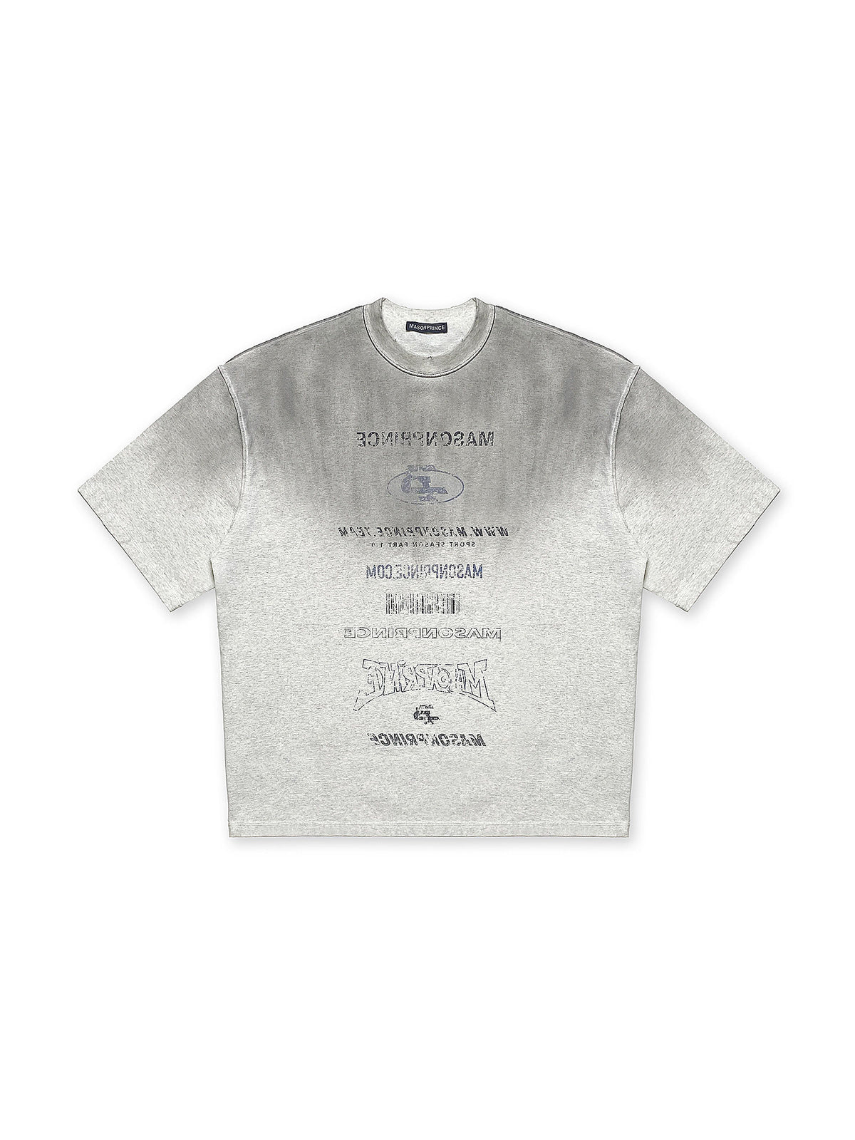 MASONPRINCE Distressed Typographic Cotton T Shirt in Gray